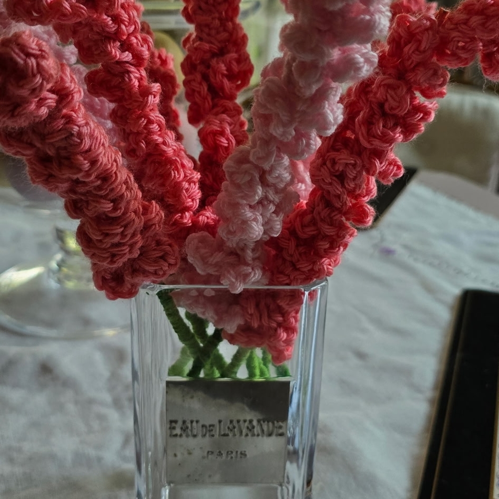 Pink and White Crochet Lavender Flowers Comes In Set Of Three